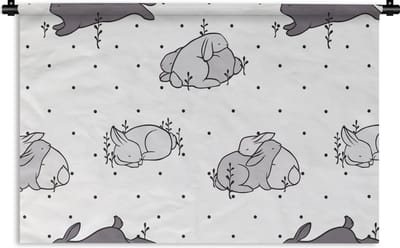 Wandkleed - Wanddoek - Konijnen - Dieren - Slaap - Kinderen - Patronen - 90x60 cm - Wandtapijt