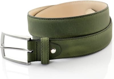 3.5CM BREDE OLIJFGROENE RIEM. MAAT 95 MAKKELIJK AANPASBARE MAAT DOOR MIDDEL VAN EEN SCHROEFJE