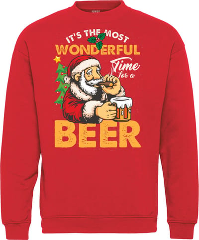 Kersttrui Wonderfull time for a beer | Foute Kersttrui Dames Heren | Kerstcadeau | Kerstpakket | Rood | maat XS