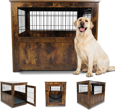 MaxxPet Houten Hondenbench - Hondenhuisje voor binnen - Hondenhok - kennel - 89x61x72cm - Incl. kussen & drinkbakje