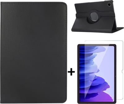 HB Hoes Geschikt voor Samsung Galaxy Tab A8 2021 10.5 inch Zwart & Glazen Screenprotector - Draaibare Tablet Case met Standaard