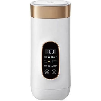 Bouilloire électrique intelligente 400 W, portable, pour voyage, eau bouillante, tasse chauffante, 4 vitesses réglables, théière, café, lait, tasse de maintien au chaud, 650 ml AU blanc