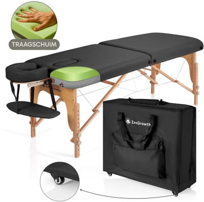 ZenGrowth® Gavia Massagetafel Zwart – Traagschuim matras - Incl. Draagtas met wielen – Breedte 70 cm – Hoogte 60 tot 89 cm – Behandelbank – Behandeltafel