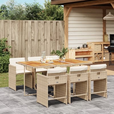vidaXL - 7-delige - Tuinset - met - kussens - poly - rattan - beige