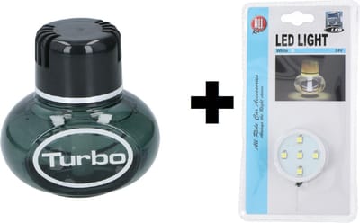 Turbo New Car luchtverfrisser inclusief ledverlichting 12/24 volt white met aanstekerplug voor in vrachtwagen