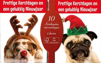10 Luxe Kerst- en Nieuwjaarskaarten 2 x 5 dubbele kaarten met enveloppen - Kerst 05 Honden - Gratis verzonden