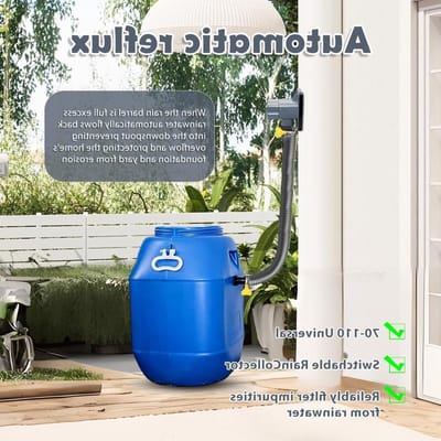 Efficiënte regenwatercollector voor afvoerpijpen 70-110 mm, regenvat aansluiting en dakwateropvang tot 80 m²
