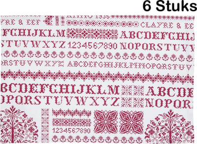 Plaemats - Kruissteek - Rood - 6 Stuks - 48 x 33 cm
