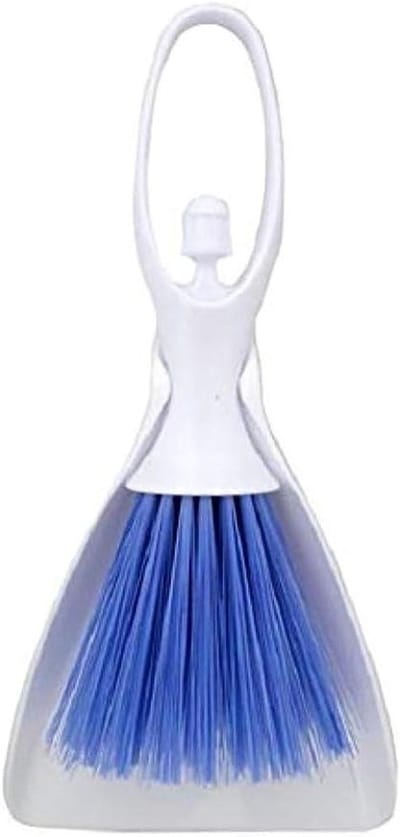 Mini Stofblik en Borstel - Tafelblad Reinigingsset - Kleine Oppervlakken Schoonmaken - Draagbaar en Compact - 1 stuk - Wit Blauw