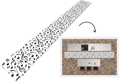 Keukenloper - Keukenmat - Muziek - Patronen - Zwart Wit - 400x50 cm - Keuken vloerkleed