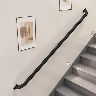 Muurleuning Trappenhuis - Veiligheidsgreep Wandmontage - Veilig Lopen - Eenvoudig Onderhoud - 180cm Lengte - Zwart Metaal