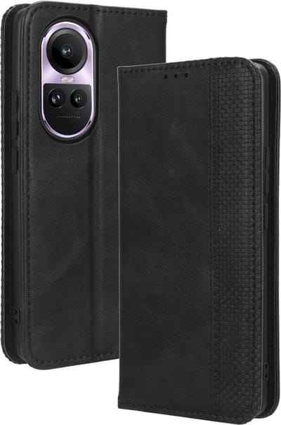 Coverup Hoesje - Geschikt voor OPPO Reno10 / Reno10 Pro Hoesje - Coverup Vintage Style Book Case - Zwart