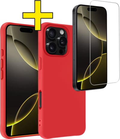 Hoesje - Met Screenprotector - Geschikt voor Apple iPhone 16 Pro - Sterk & Shockproof - Back Cover - Siliconen Case - Telefoon Hoes - Telefoonhoesjes - Rood