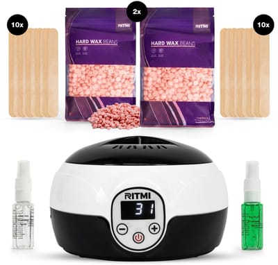 Wax Ontharingsapparaat Zwart - Wax Ontharing Set - Wax ontharen - Wit - 200 gram Waxbonen - 20x Spatels - Pre en Afterspray