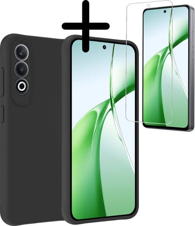 Hoesje Met Screenprotector - Geschikt voor OnePlus Nord CE4 - Sterk & Shockproof - Back Cover - Siliconen Case - Telefoon Hoes - Zwart