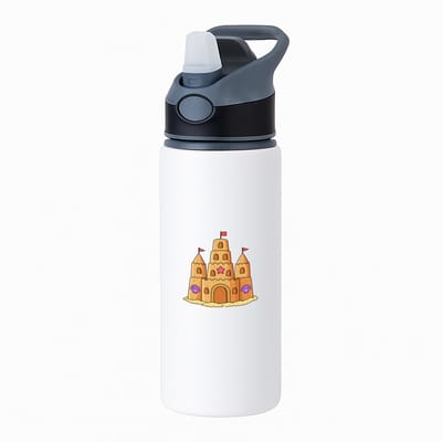 Hacebo® - Zandkasteel waterfles met rietje zwart - Kind - Strand liefhebbers - Kasteel - speelgoed voor in het zand - water fles - 650ML