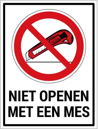 Niet openen met een mes sticker met tekst | 40 x 30 cm