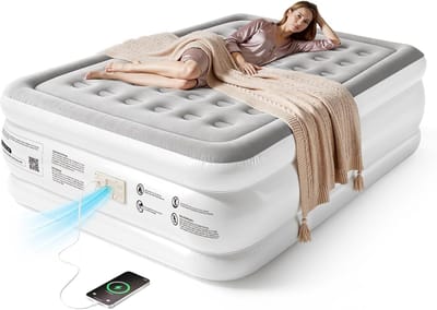 Premium luchtbed met ingebouwde pomp – automatisch bijvullen, in 2,5 minuten opgeblazen, zachte vulling, stille werking, voor 2 personen, thuis en op de camping