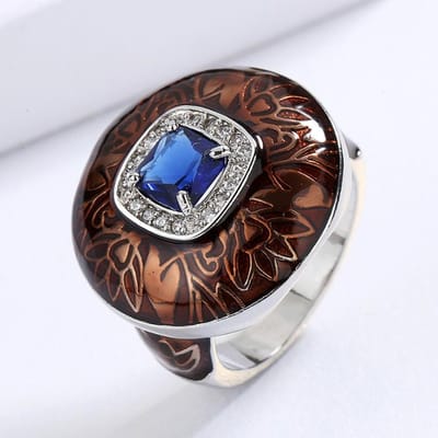Bague saphir dominante Cachet 925 Bague marron créative pour homme Bijoux émaillés faits main Cadeau de fiançailles 10