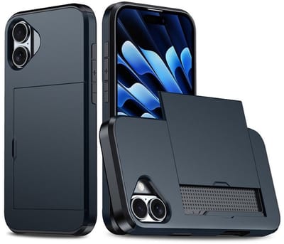 Mobiq - Hybrid Card geschikt voor iPhone 17 Hoesje met Pashouder - blauw