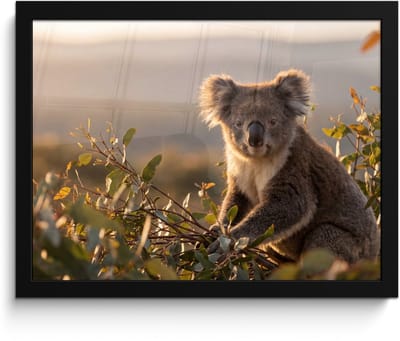 Poster in lijst - Fotolijst 40x30 cm - Posters - Koala - Bladeren - Ochtendlicht - Posterlijst zwart - Decoratie - Wanddecoratie woonkamer - Muurdecoratie slaapkamer
