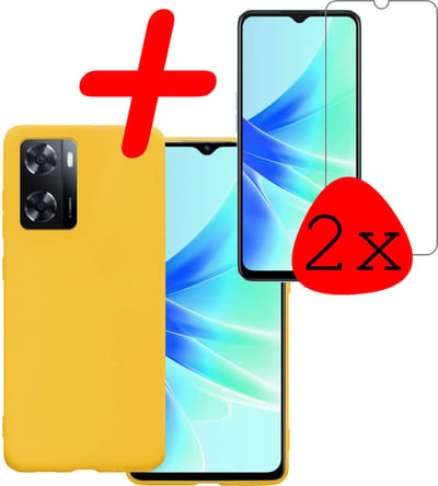 Hoesje Met 2x Screenprotector - Geschikt voor OPPO A57 - Sterk & Shockproof - Back Cover - Siliconen Case - Telefoon Hoes - Geel