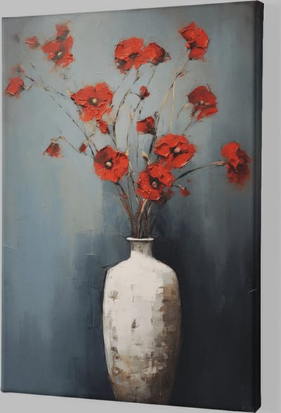 Canvas Schilderij - Olieverf Bloemen - Kunst - Wanddecoratie - 120x80x2 cm