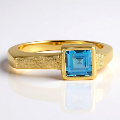 Cavill - Zilveren ring - 925 Sterling zilver verguld - 1,197 ct Londen blauwe topaas carré slijpsel - elegante dames ring maat 21 en 22