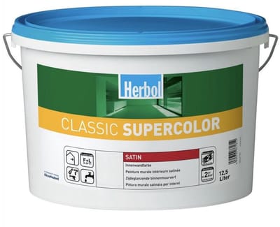 Herbol Classic Supercolor Satin - Hoogdekkende zijdeglans muurverf op waterbasis voor binnen - 12.50 L - RAL 9010 Pure White ( gebrokenwit)