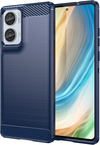 Geborsteld TPU Hoesje Geschikt voor Motorola Moto G85 | Beschermhoes | Back Cover | Flexibel TPU | Stijlvol Carbon | Dun | Blauw