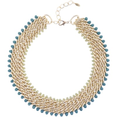 Behave - Statement Ketting Gevlochten Goud-Petrol-Blauwgroen – 40 cm + 7 cm Verlengketting – Nikkelvrij