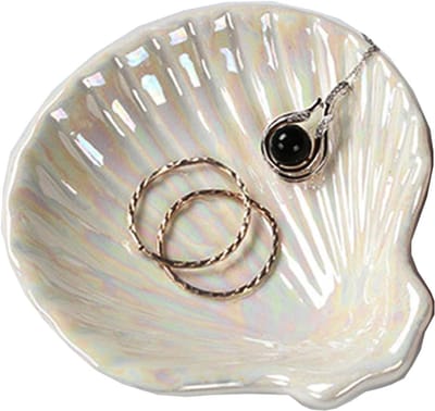 Schelp Sieraden Schaal - Ringhouder Kom - Sieraden Organiseren - Glanzend Keramiek - 10x10 cm - Wit