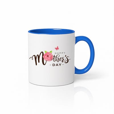 Wit & Blauwe Fijne Moederdag Bloemen Mok 330 ml – Elegante Roos Koffiemok – Perfect Cadeau voor Mama