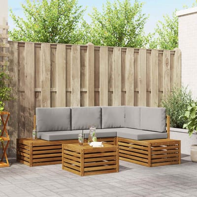 vidaXL - 5 - st - Buiten - bank - set - Massief - Acacia - Hout - en - Polyester