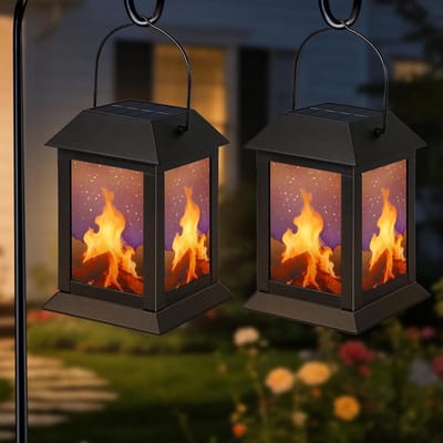 SnelShoppen - Set van 2 solar-lantaarns voor buiten – decoratieve hanglantaarns met zacht LED-licht, weerbestendig kunststof, ideaal voor tuin, terras