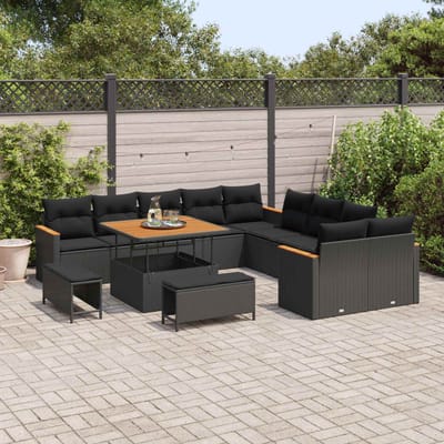 vidaXL - Tuinbank - Set - 13 - st - Zwart - poly - rattan