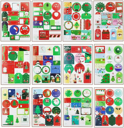 Pakket van 177 Cadeaulabels, Kerststickers, Zelfklevende Naamstickers met Goudfolie voor Cadeaus, Wenskaarten en Feestdecoraties