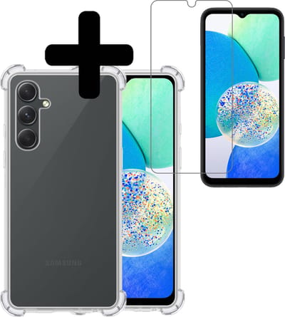 Hoesje - Met Screenprotector - Geschikt voor Samsung Galaxy A14 - Sterk & Shockproof - Siliconen Case - Back Cover - Telefoon Hoes - Shock Proof - Telefoonhoesjes - Transparant