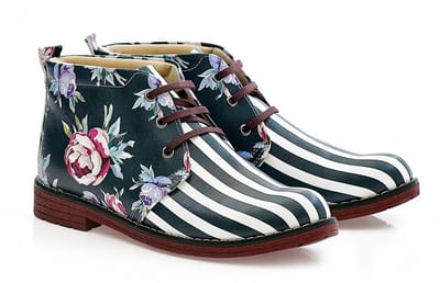 GOBY – Bloom & Stripe Dames Enkellaarsjes – Handmade en Vegan – Elegant en Creatief – Maat 36