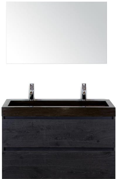 Maxx XL Badmeubelset 100 cm - Black Oak - Wastafel Lucca 2 Kraangaten met Spiegel