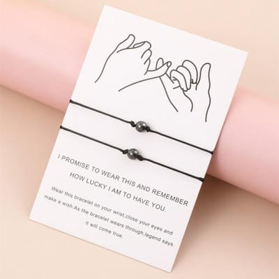 Doe-het-zelf Bedel Zwarte Draad Koppels Armband Magnetische Hematiet Steen Armband Kraal Verstelbare Armbanden Vrouwen Man Geluk Wens Sieraden zwart