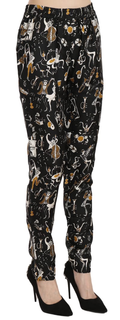 Dolce & Gabbana Korte broek met hoge taille, zwart Jazz Club Print voor dames