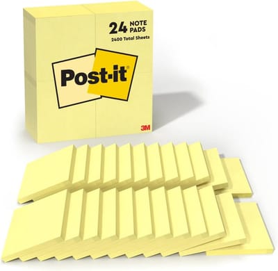 Post-it Notes 24 Pad Value Pack - 2400 vellen, 3 x 3 inch, recyclebaar papier, clean-removal kleefstrook, Canary Yellow