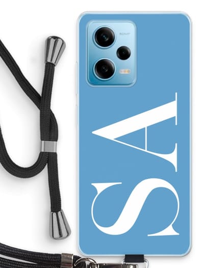 Gepersonaliseerd - Case Company® - Hoesje met koord geschikt voor Xiaomi Redmi Note 12 Pro 5G hoesje met Koord - Monogram N°2 - Telefoonhoesje met Zwart Koord - Bescherming aan alle Kanten en Over de Schermrand