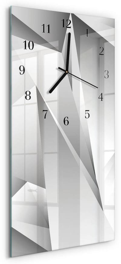 Tulup Wandklok - Patroon Wandklok Glas Met Motief - 30x60 cm - Wit Decoratieve Glazen Klok - Zwarte Handen - Rechthoekige Wandklok - Moderne Wandklok Glas - Wandklok Glas Decoratie
