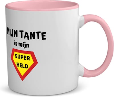 Akyol - mijn tante is mijn superheld koffiemok - theemok - roze - Tante - super tante - verjaardag - cadeautje voor tante - tante artikelen - kado - geschenk - 350 ML inhoud