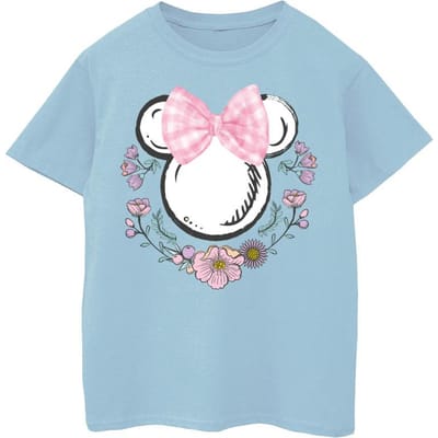 Disney Meisjes Minnie Mouse Strikjes & Bloemen Katoenen T-shirt (Babyblauw)