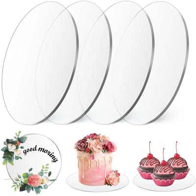 Dailygoods- Taartplaat 15 cm - 4 Stuks - Duurzaam Acryl - Niet Klevend - Krasbestendig - Transparant Ontwerp - Taartbodem