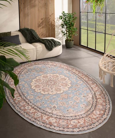 Vintage buitenkleed ovaal - Valenca Nova lichtblauw/beige 120x160