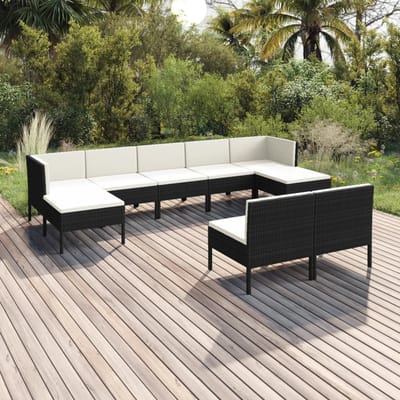 vidaXL - 9-delige - Loungeset - met - kussens - poly - rattan - zwart